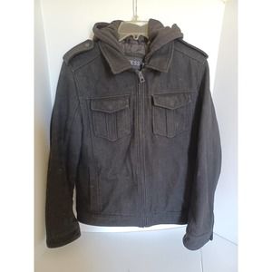 GUESS men's size small wool blend hooded jacket black military style